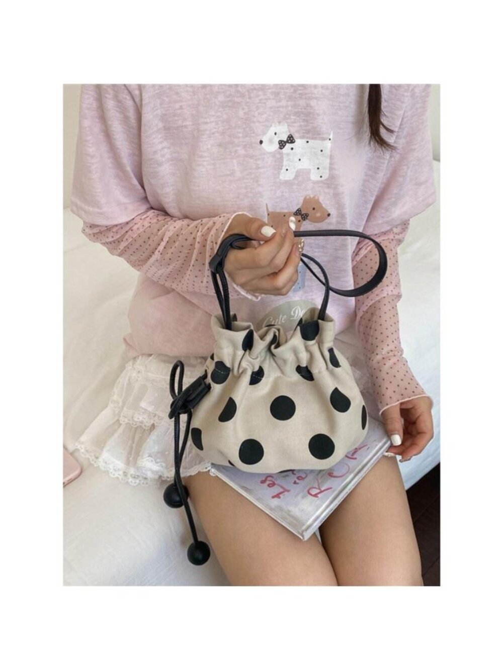 Polka Dot Drawstring Crossbody Bag